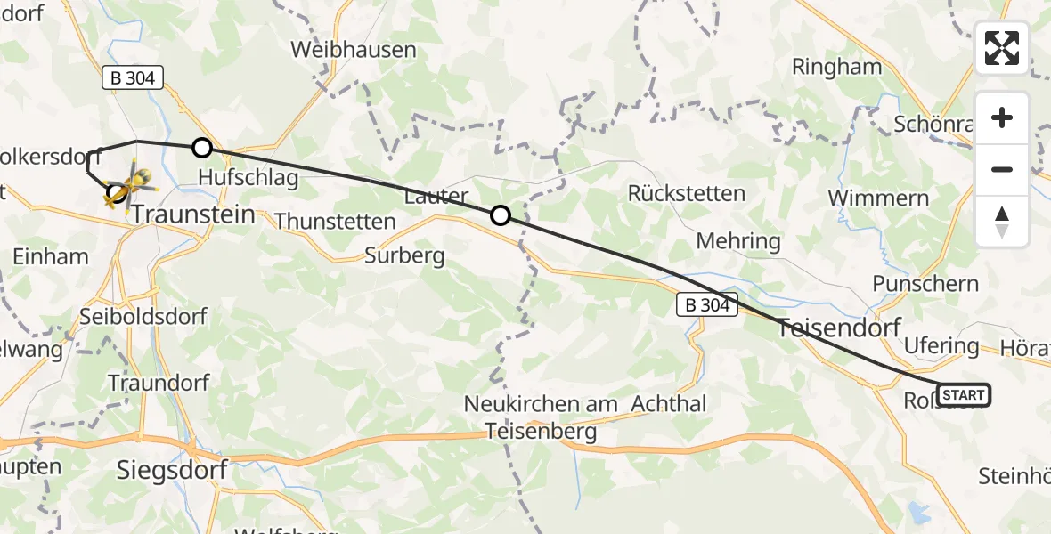 Flugroute Rettungshubschrauber Teisendorf - Traunstein Hospital, 09 April 2026, 09:13