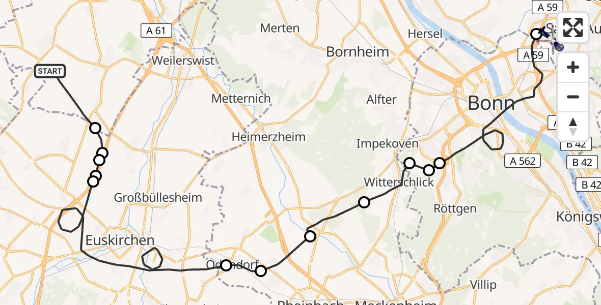 Flugroute Polizeihubschrauber Erftstadt - Sankt Augustin, 09 April 2026, 09:15