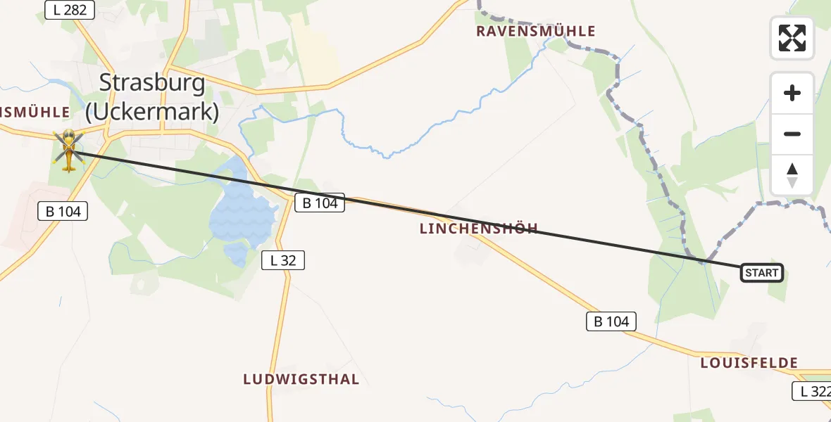 Flugroute Rettungshubschrauber Strasburg (Uckermark) - Strasburg (Uckermark), 09 April 2026, 09:16