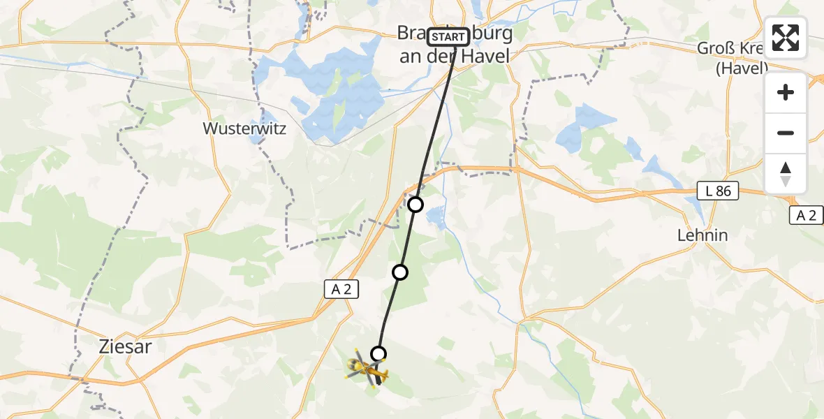 Flugroute Rettungshubschrauber Brandenburg an der Havel - Bad Belzig, 09 April 2026, 09:19