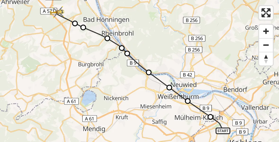 Flugroute Rettungshubschrauber Koblenz - Sinzig, 09 April 2026, 09:21