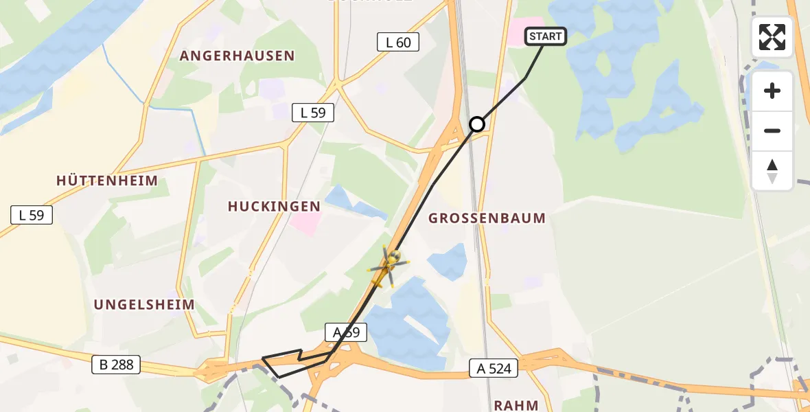 Flugroute Rettungshubschrauber Duisburg Air Rescue Hubschrauberlandeplatz (Christoph 9) - Duisburg, 09 April 2026, 09:23
