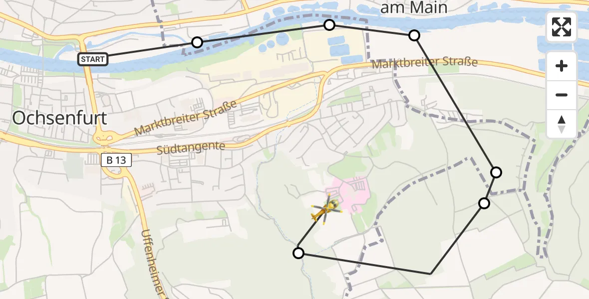 Flugroute Rettungshubschrauber Ochsenfurt - Ochsenfurt Hospital, 09 April 2026, 09:27