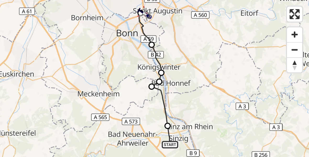 Flugroute Polizeihubschrauber Sinzig - Sankt Augustin, 09 April 2026, 09:32