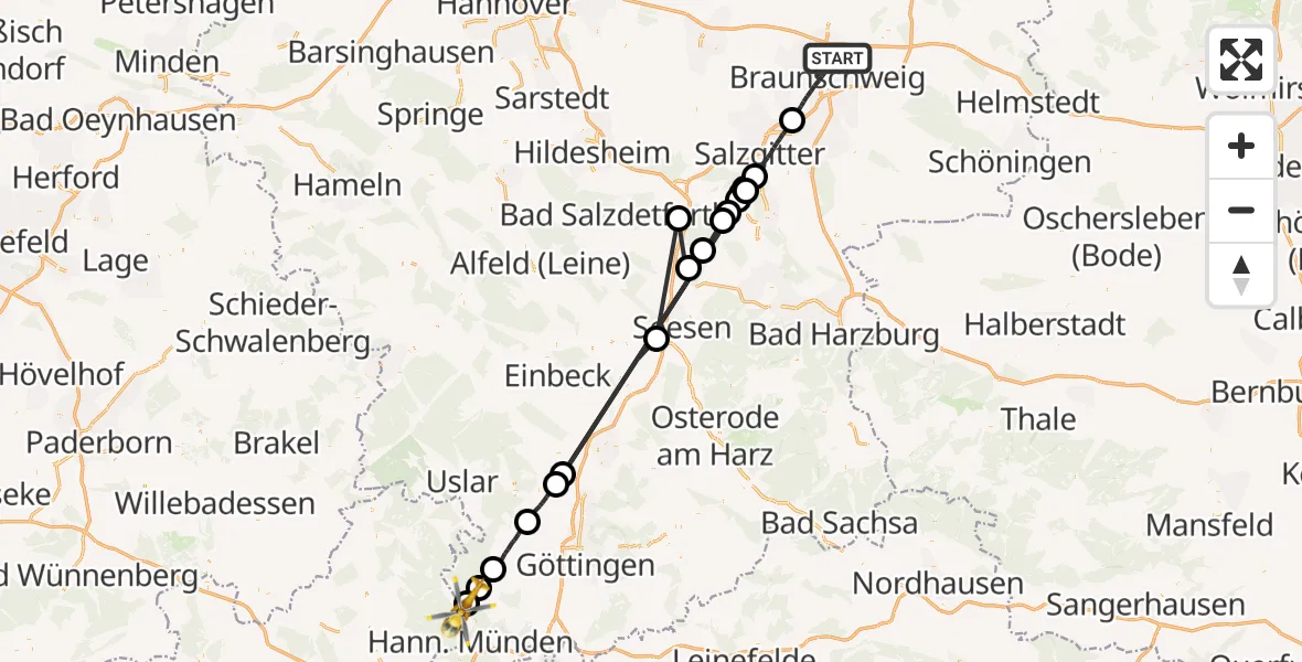 Flugroute Rettungshubschrauber Braunschweig - Reinhardshagen, 09 April 2026, 09:34