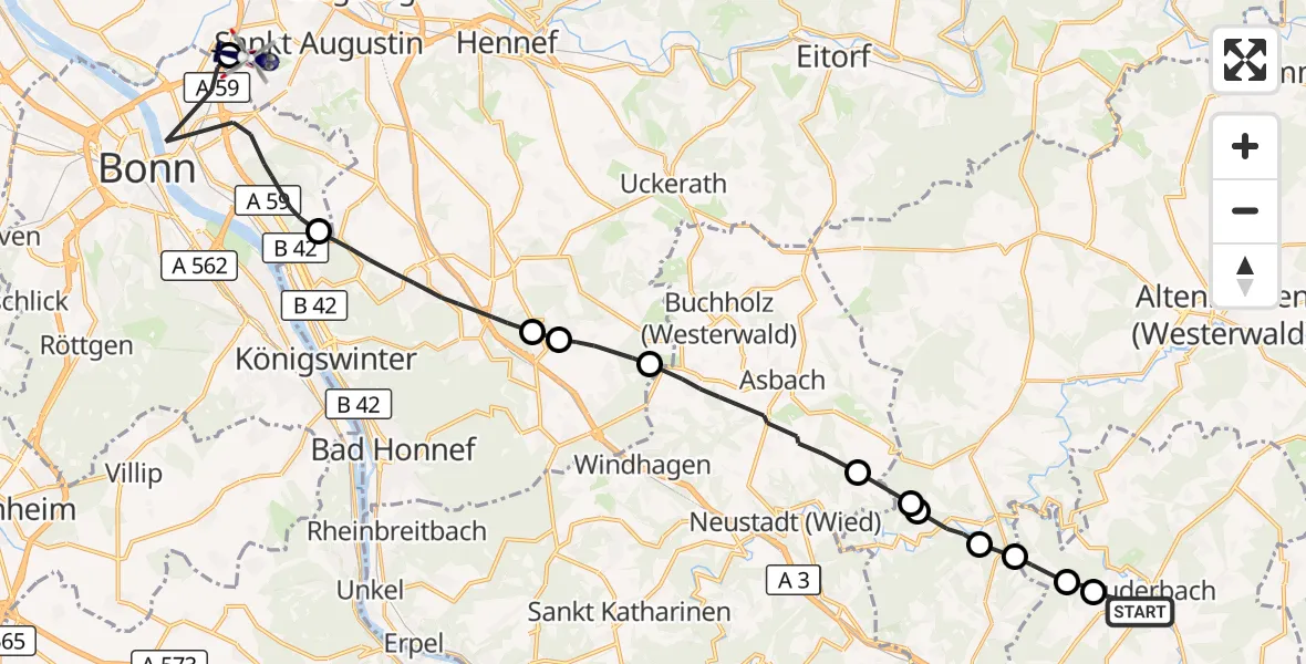 Flugroute Polizeihubschrauber Puderbach - Sankt Augustin, 09 April 2026, 09:36