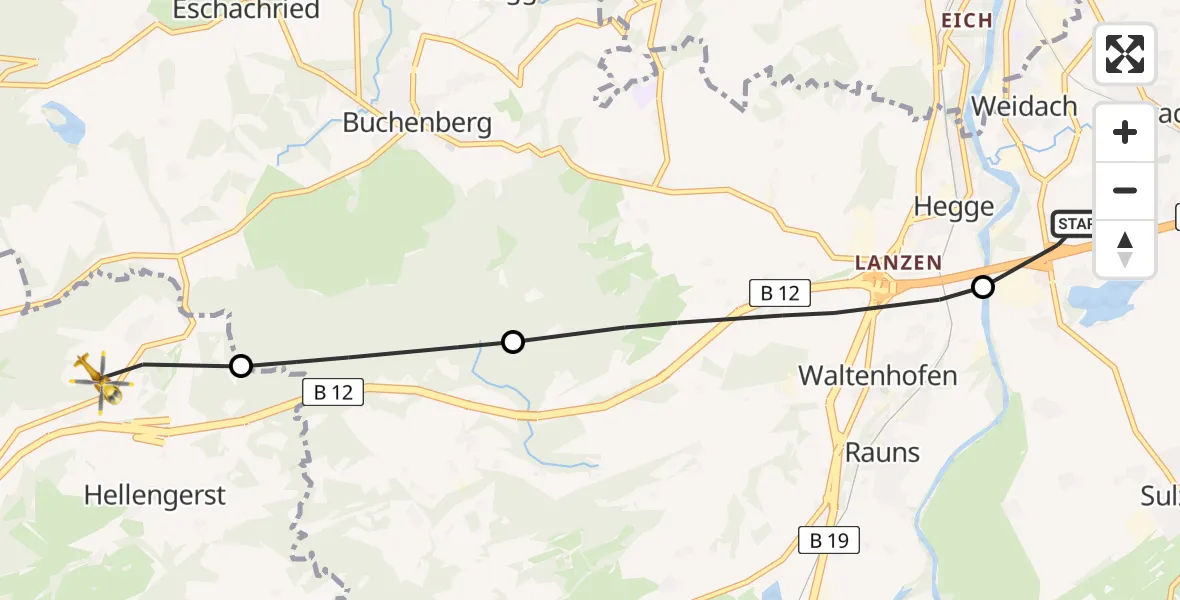 Flugroute Rettungshubschrauber Sulzberg - Weitnau, 09 April 2026, 09:48
