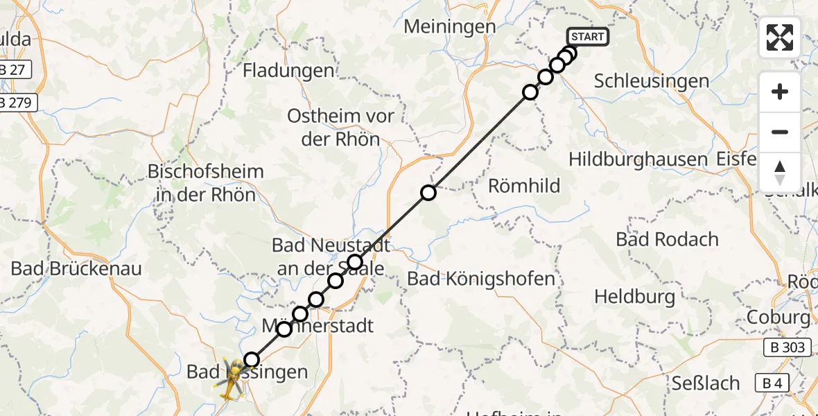 Flugroute Rettungshubschrauber Grub - Bad Kissingen, 09 April 2026, 09:56