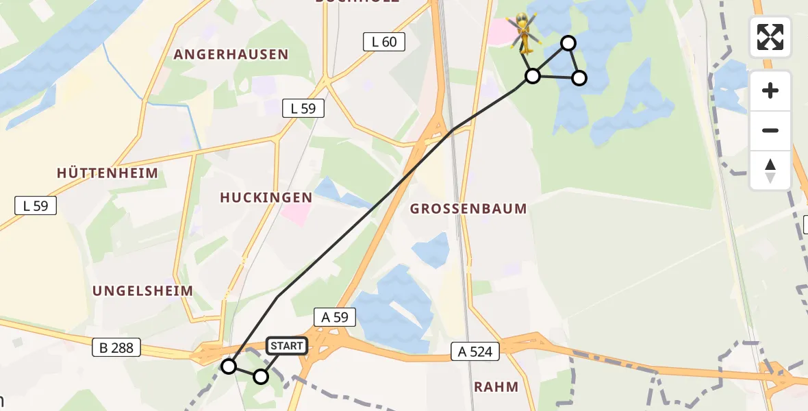 Flugroute Rettungshubschrauber Duisburg - Duisburg Air Rescue Hubschrauberlandeplatz (Christoph 9), 09 April 2026, 09:57