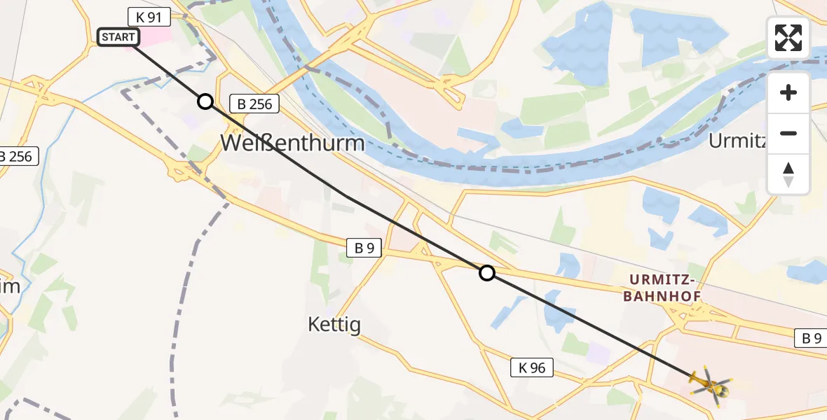 Flugroute Rettungshubschrauber Andernach - Mülheim-Kärlich, 09 April 2026, 10:01