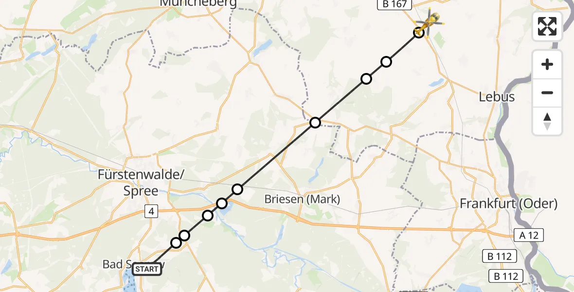 Flugroute Rettungshubschrauber Bad Saarow - Lindendorf, 09 April 2026, 10:16