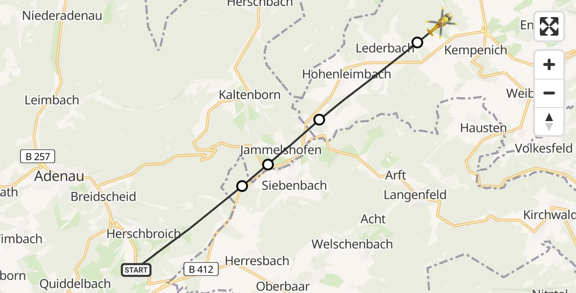 Flugroute Ambulanzhubschrauber Herschbroich - Kempenich, 09 April 2026, 10:16
