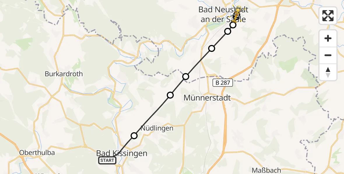 Flugroute Rettungshubschrauber Bad Kissingen - Bad Neustadt an der Saale Hospital, 09 April 2026, 10:40