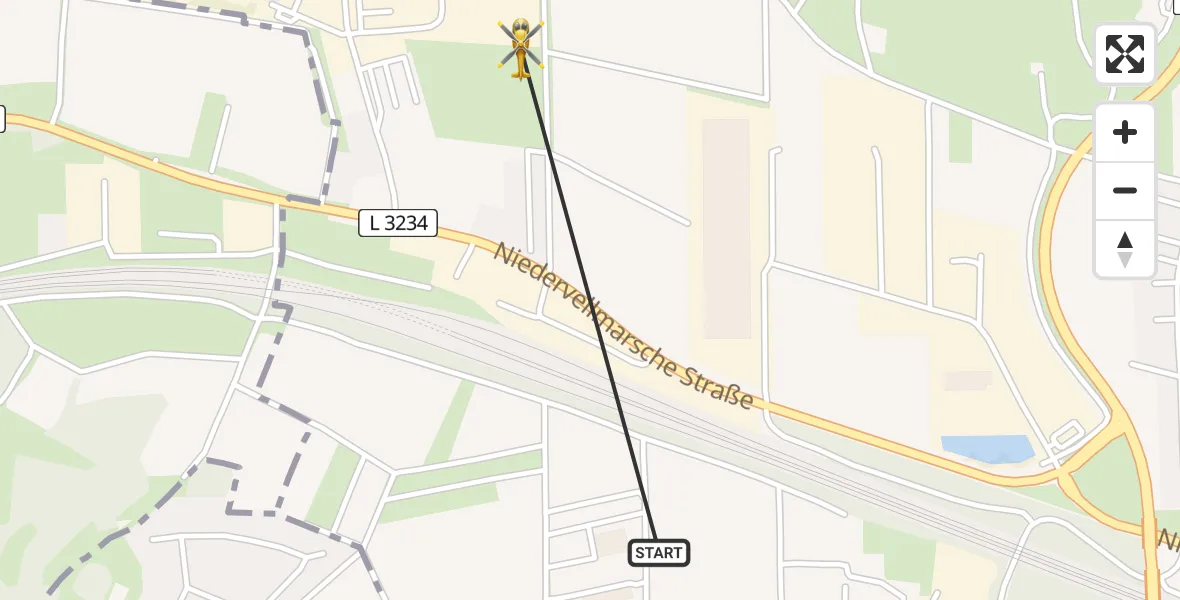 Flugroute Rettungshubschrauber Fuldatal - Fuldatal Bundespolizei Hubschrauberlandeplatz, 09 April 2026, 10:48
