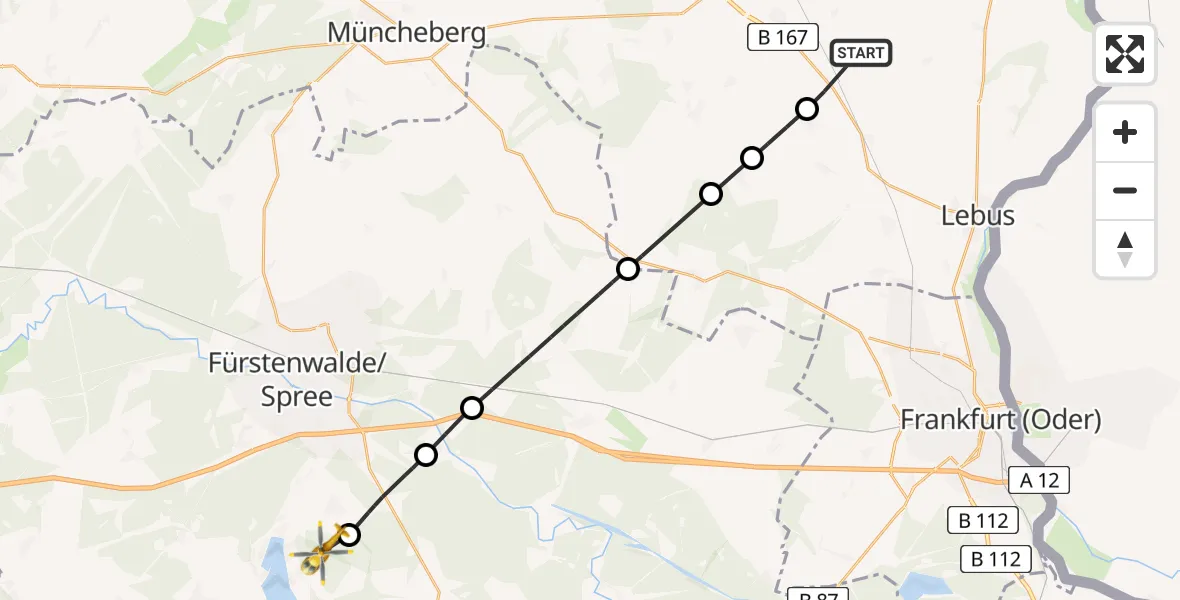 Flugroute Rettungshubschrauber Lindendorf - Bad Saarow, 09 April 2026, 10:49
