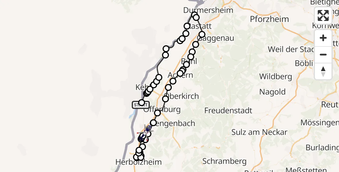 Flugroute Polizeihubschrauber Neuried - Lahr Flughafen, 09 April 2026, 10:56