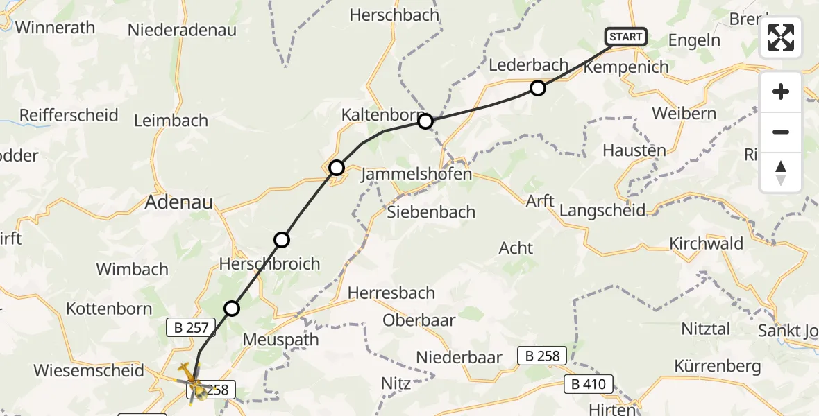 Flugroute Ambulanzhubschrauber Kempenich - Nürburg, 09 April 2026, 10:58