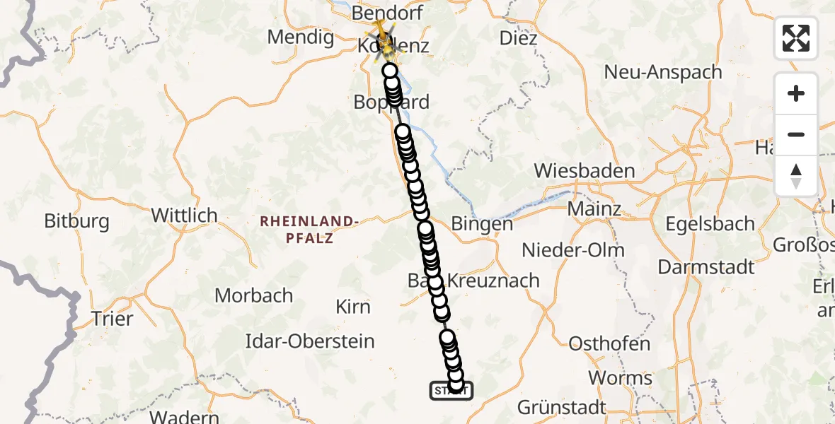 Flugroute Rettungshubschrauber Imsweiler UL - Koblenz, 09 April 2026, 10:59