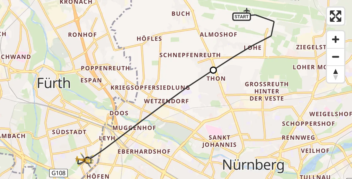Flugroute Rettungshubschrauber Flughafen Nuremberg - Fürth, 09 April 2026, 11:05