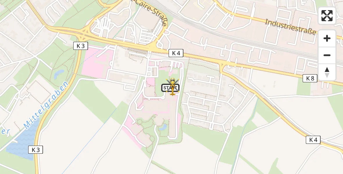 Flugroute Rettungshubschrauber Ludwigshafen Accident Hospital - Ludwigshafen Accident Hospital, 09 April 2026, 11:09