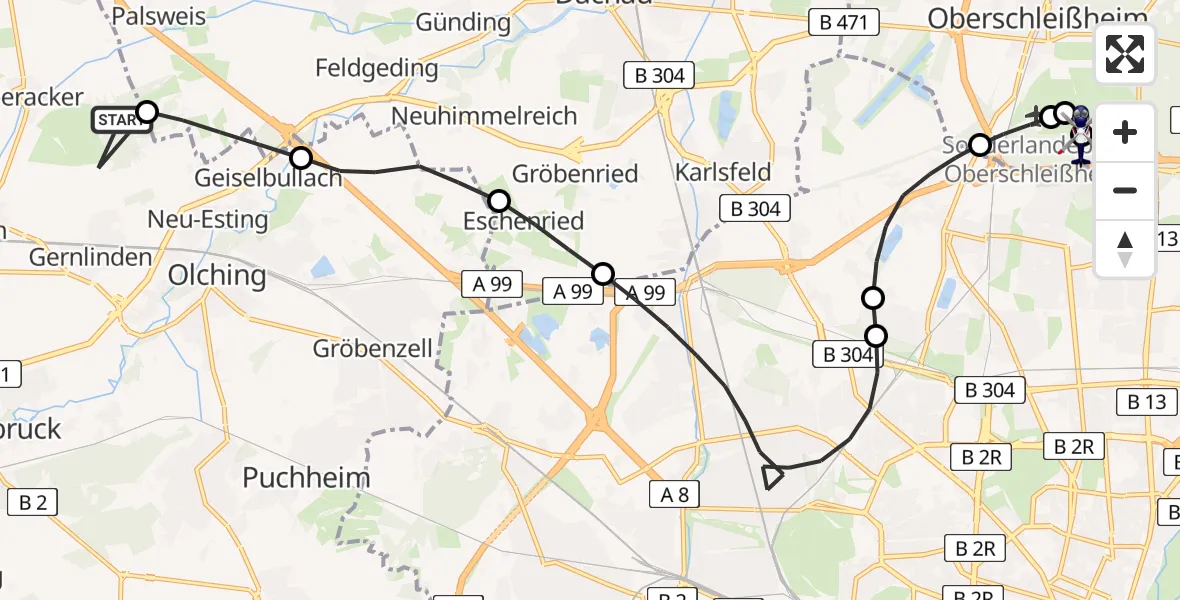 Flugroute Polizeihubschrauber Maisach - Oberschleißheim, 09 April 2026, 11:16