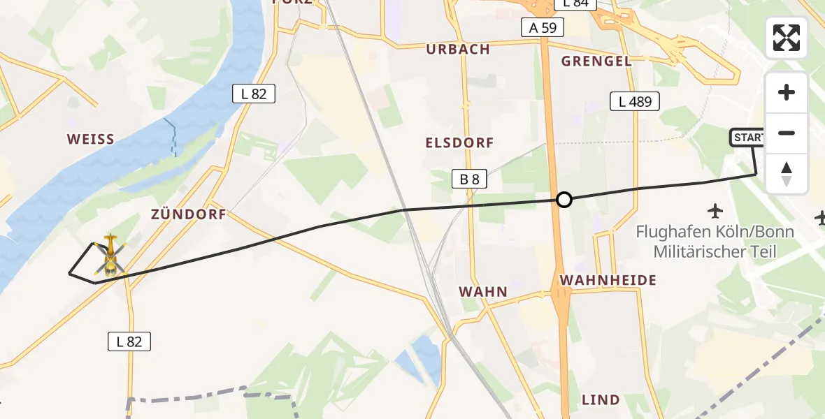 Flugroute Rettungshubschrauber Köln Bonn Flughafen - Köln, 09 April 2026, 11:21