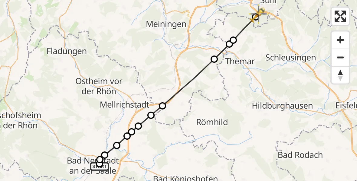 Flugroute Rettungshubschrauber Bad Neustadt an der Saale Hospital - Suhl, 09 April 2026, 11:34