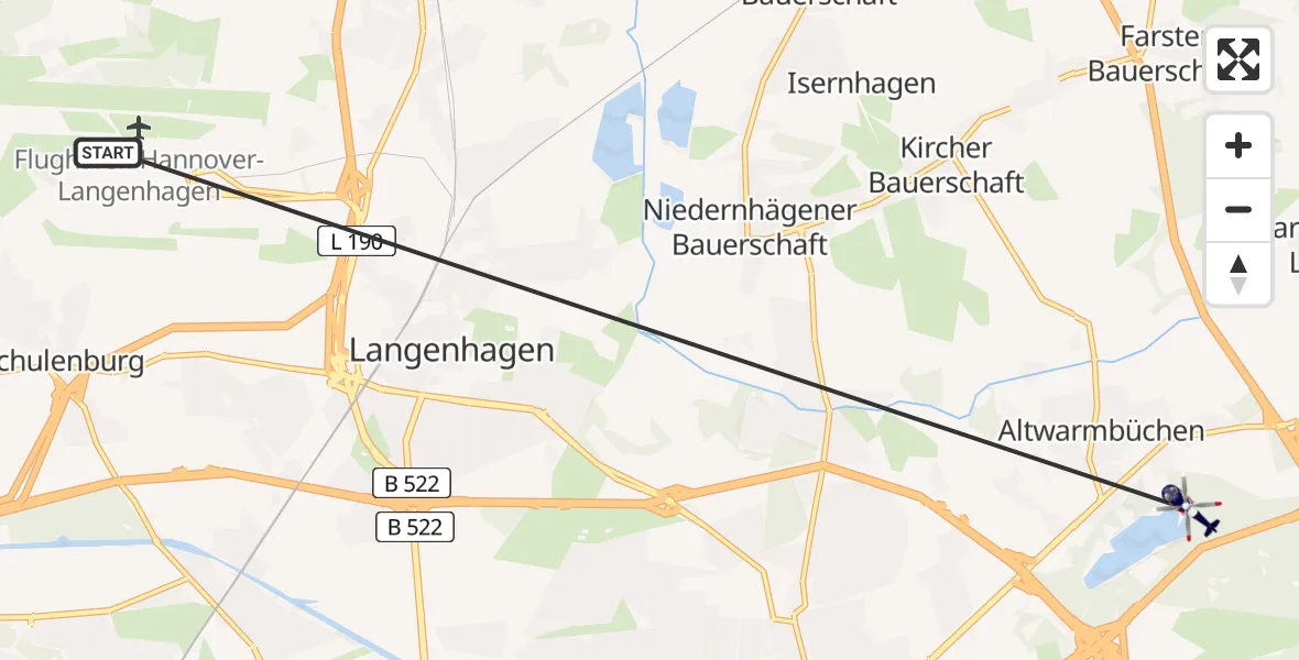 Flugroute Polizeihubschrauber Flughafen Hannover - Isernhagen, 09 April 2026, 11:37