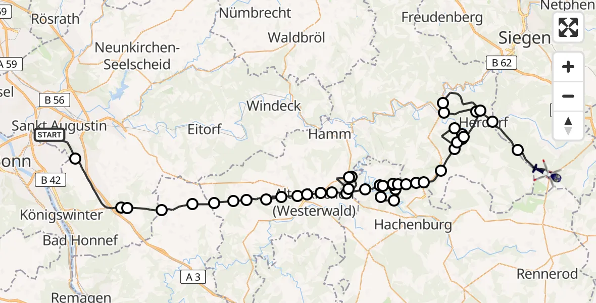 Flugroute Polizeihubschrauber Sankt Augustin - Burbach, 09 April 2026, 11:48