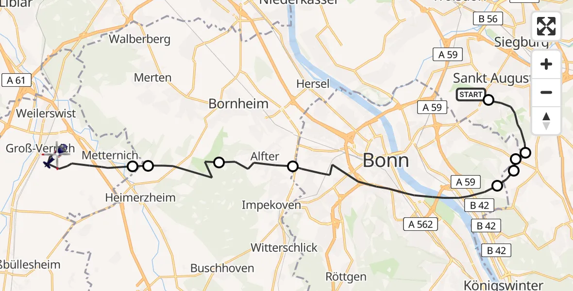Flugroute Polizeihubschrauber Bonn-Hangelar Flugplatz - Weilerswist, 09 April 2026, 11:52