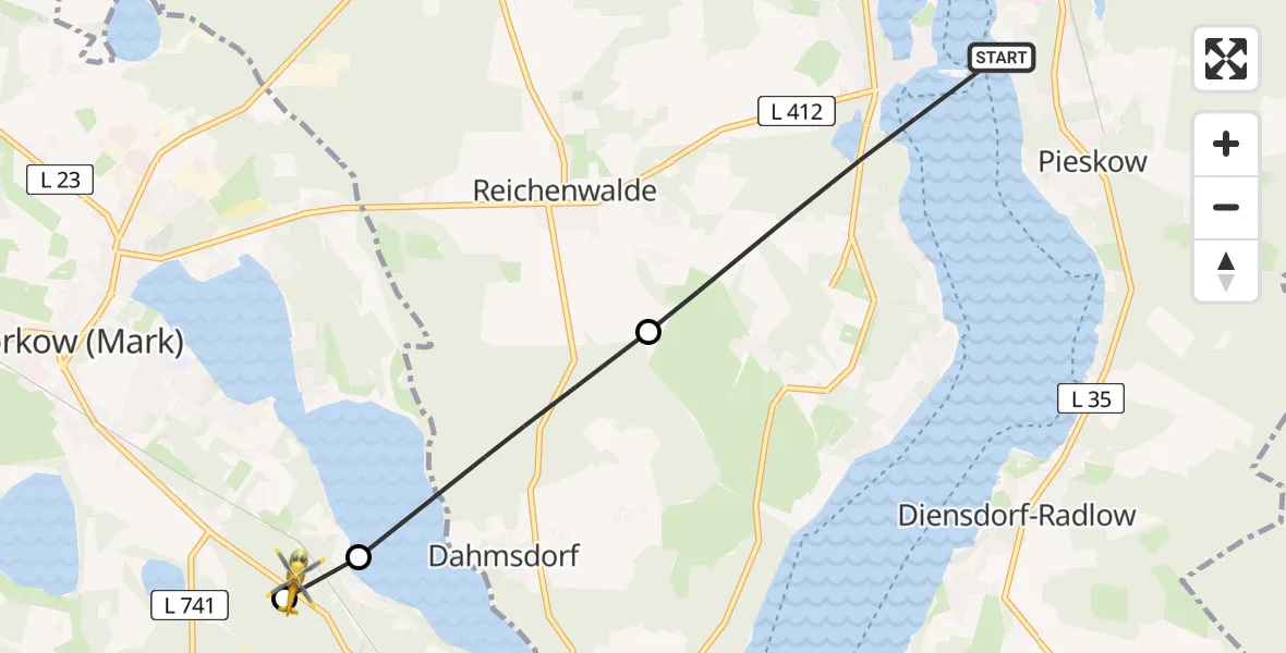 Flugroute Rettungshubschrauber Bad Saarow - Storkow (Mark), 09 April 2026, 11:54