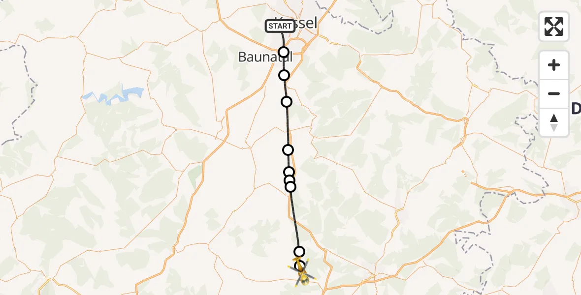 Flugroute Rettungshubschrauber Kassel - Kirchheim, 09 April 2026, 12:02