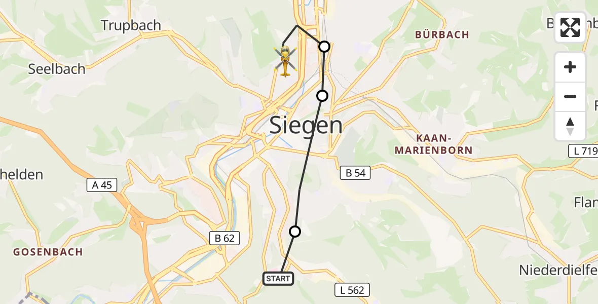 Flugroute Ambulanzhubschrauber Evangelisches Jung-Stilling Hospital - Siegen, 09 April 2026, 12:04