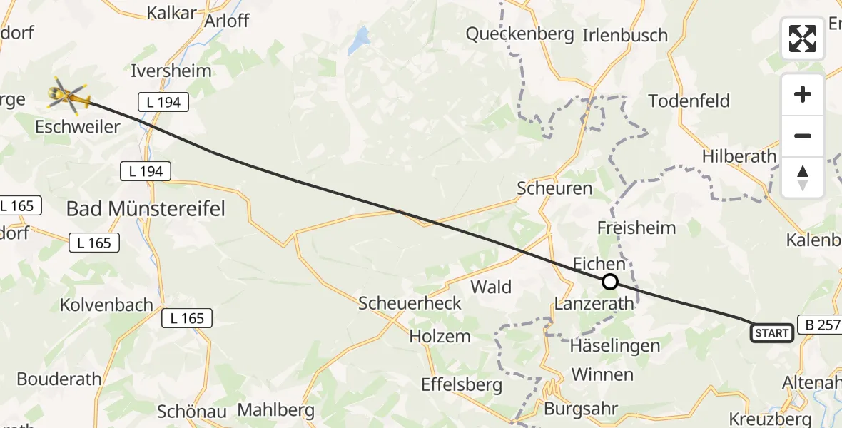 Flugroute Ambulanzhubschrauber Berg - Bad Münstereifel, 09 April 2026, 12:09