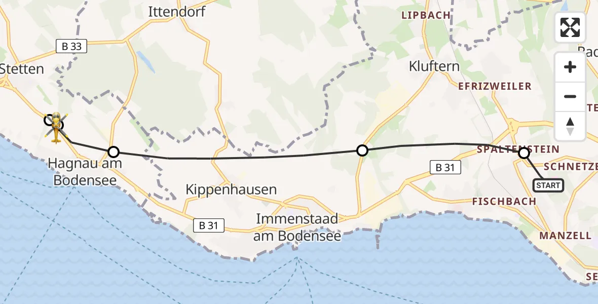 Flugroute Rettungshubschrauber Friedrichshafen Hospital - Hagnau am Bodensee, 09 April 2026, 12:12