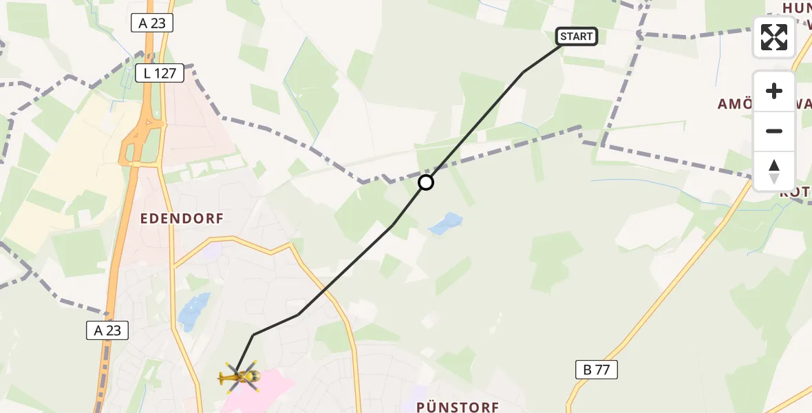 Flugroute Rettungshubschrauber Ottenbüttel - Itzehoe, 09 April 2026, 12:12