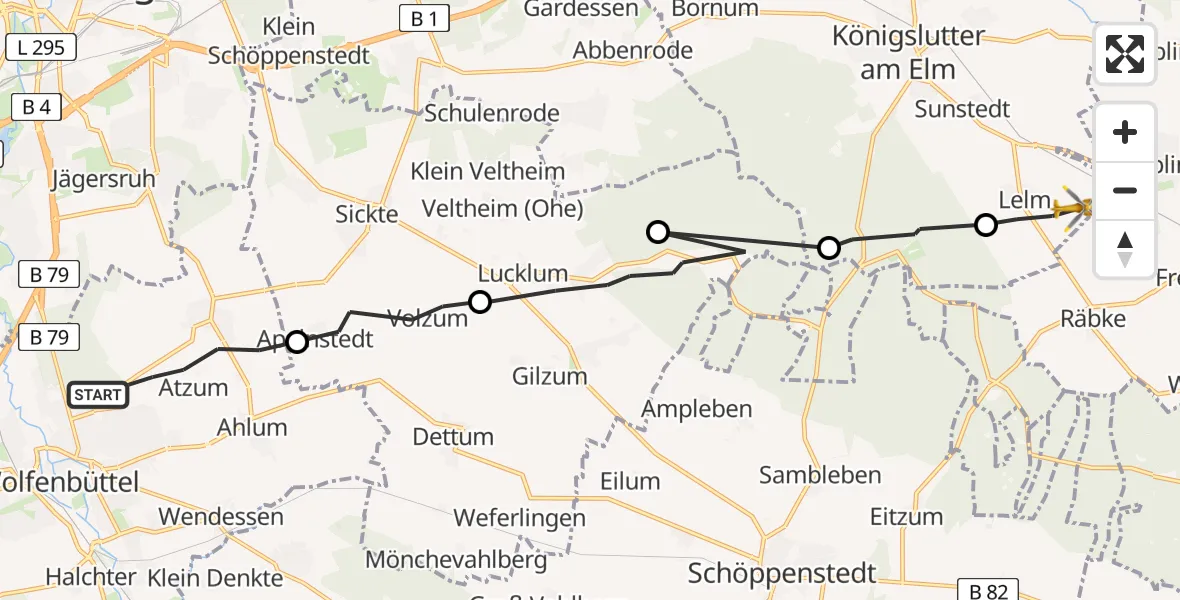 Flugroute Rettungshubschrauber Wolfenbüttel - Königslutter am Elm, 09 April 2026, 12:15