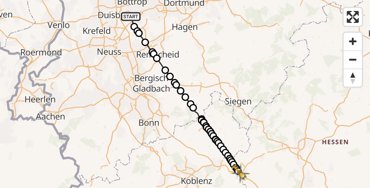 Flugroute Ambulanzhubschrauber Mülheim an der Ruhr - Elz, 09 April 2026, 12:29