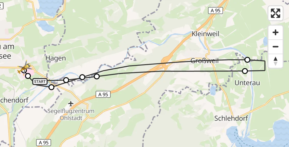 Flugroute Rettungshubschrauber Murnau a.Staffelsee - Murnau Accident Hospital, 09 April 2026, 12:34