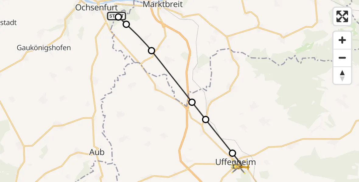 Flugroute Rettungshubschrauber Ochsenfurt Hospital - Uffenheim, 09 April 2026, 12:35