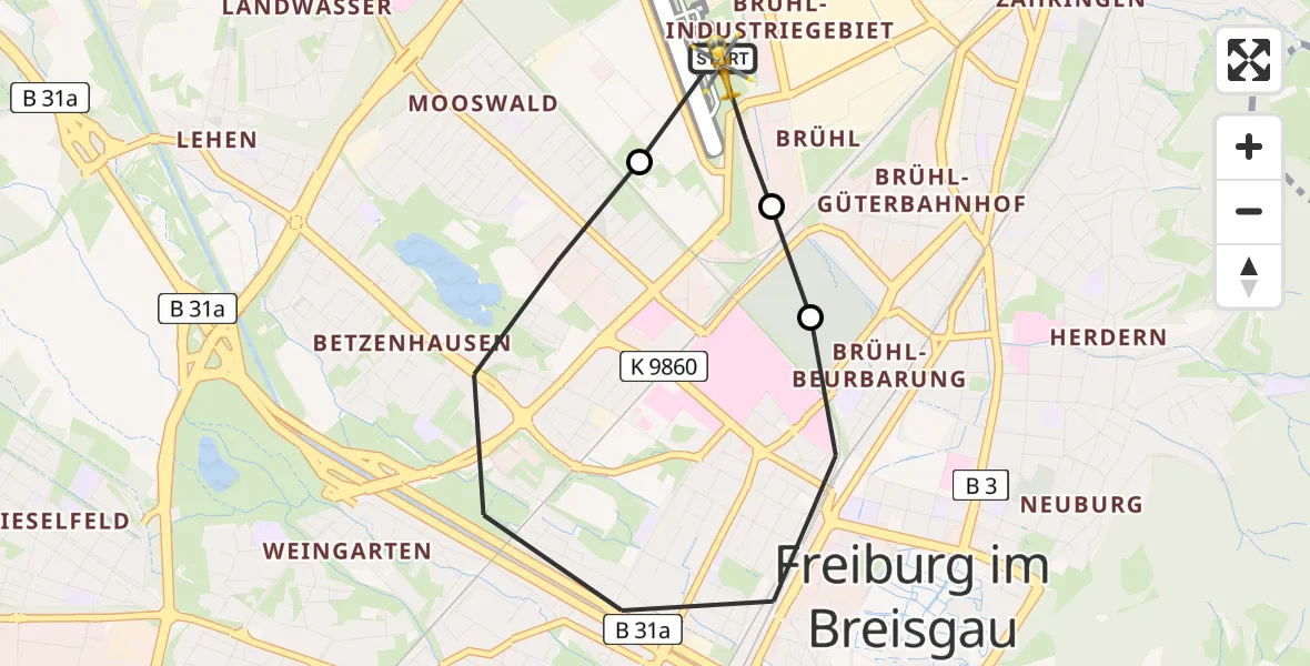 Flugroute Rettungshubschrauber Freiburg im Breisgau Flugplatz - Freiburg im Breisgau Flugplatz, 09 April 2026, 12:43