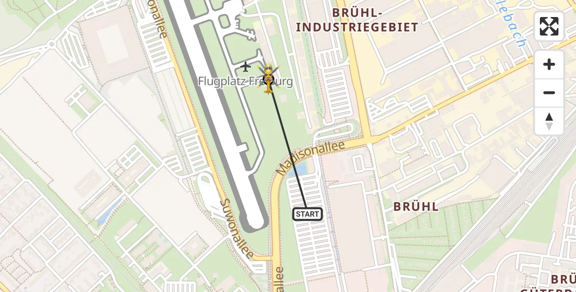 Flugroute Rettungshubschrauber Freiburg im Breisgau - Freiburg im Breisgau Flugplatz, 09 April 2026, 12:46