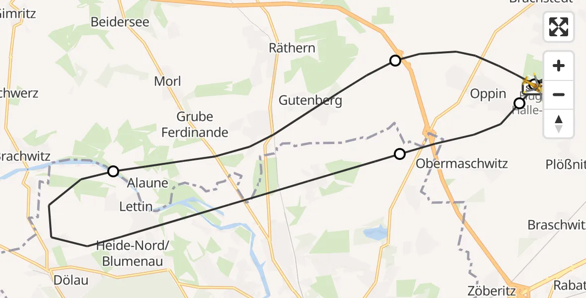 Flugroute Rettungshubschrauber Halle-Oppin Flugplatz - Halle-Oppin Flugplatz, 09 April 2026, 12:46