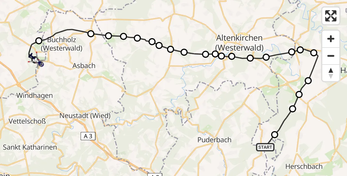 Flugroute Polizeihubschrauber Maroth - Königswinter, 09 April 2026, 13:00