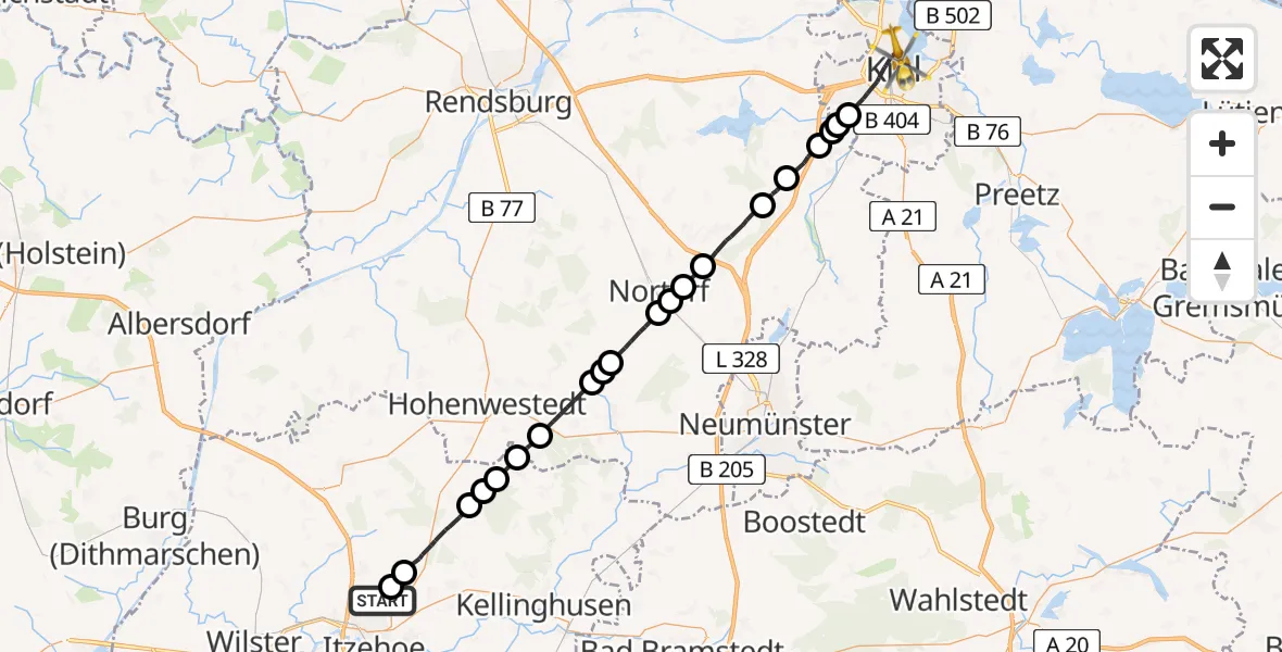 Flugroute Rettungshubschrauber Itzehoe - Kiel, 09 April 2026, 13:03