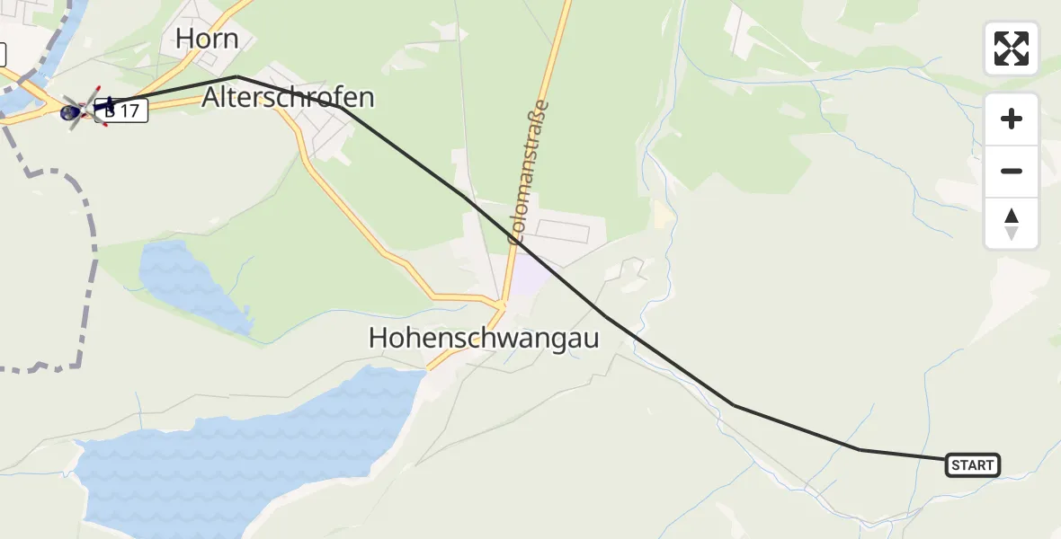 Flugroute Polizeihubschrauber Schwangau - Schwangau, 09 April 2026, 13:04