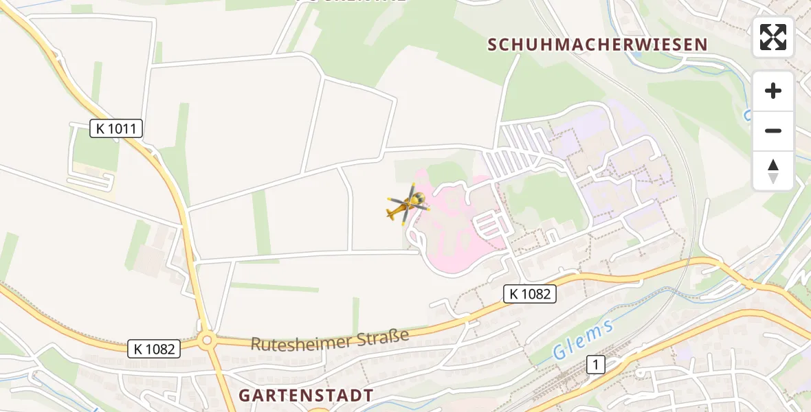 Flugroute Rettungshubschrauber Leonberg Hospital - Leonberg Hospital, 09 April 2026, 13:06