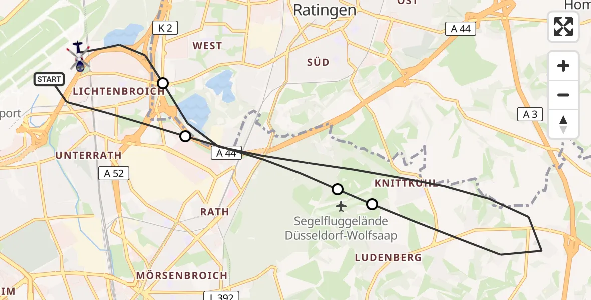 Flugroute Polizeihubschrauber Düsseldorf Flughafen - Düsseldorf Flughafen, 09 April 2026, 13:13