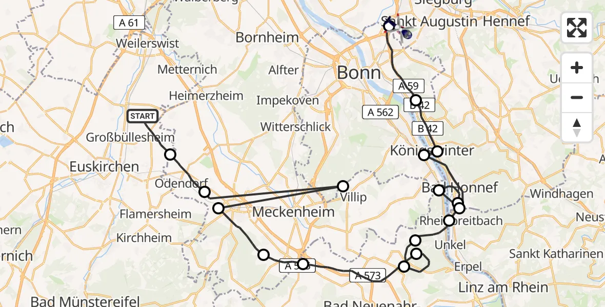 Flugroute Polizeihubschrauber Euskirchen - Sankt Augustin, 09 April 2026, 13:16