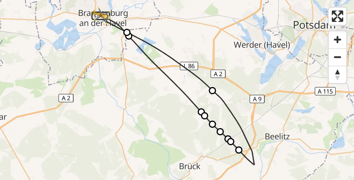 Flugroute Rettungshubschrauber Brandenburg an der Havel - Brandenburg an der Havel, 09 April 2026, 13:18